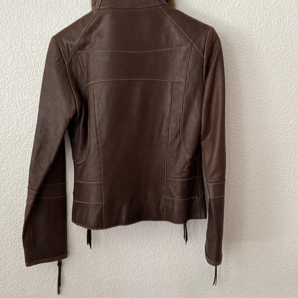 XS Marc New York Genuine Leather Brown Zip up Bomber Jacket removable fur collar - Picture 12 of 13